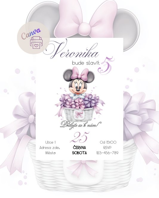 Digitální nebo tištěná pozvánka – Myška Minnie