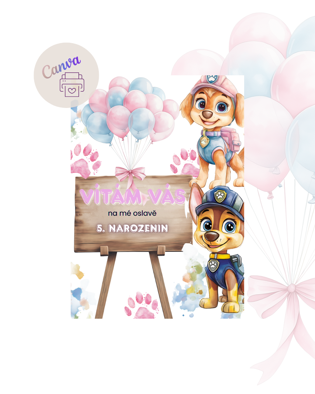 Digitální nebo tištěná pozvánka – Tlapková patrola inspirace