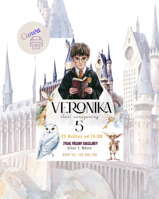 Digitální nebo tištěná pozvánka – Harry Potter a Doby + Hedvika
