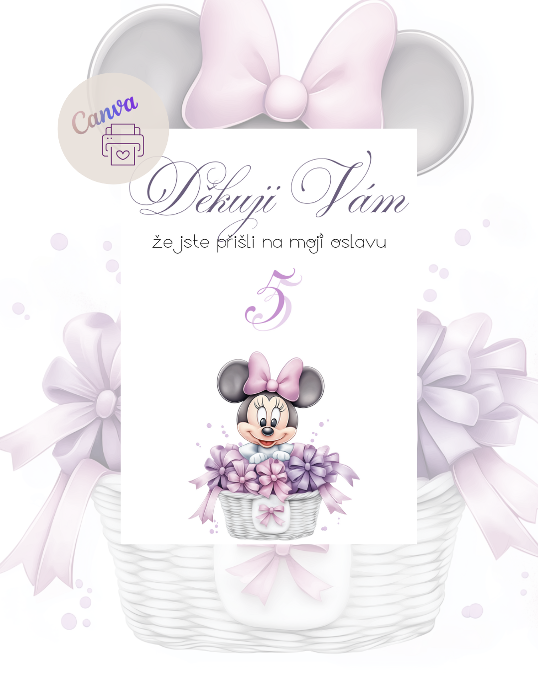 Digitální nebo tištěná pozvánka – Myška Minnie