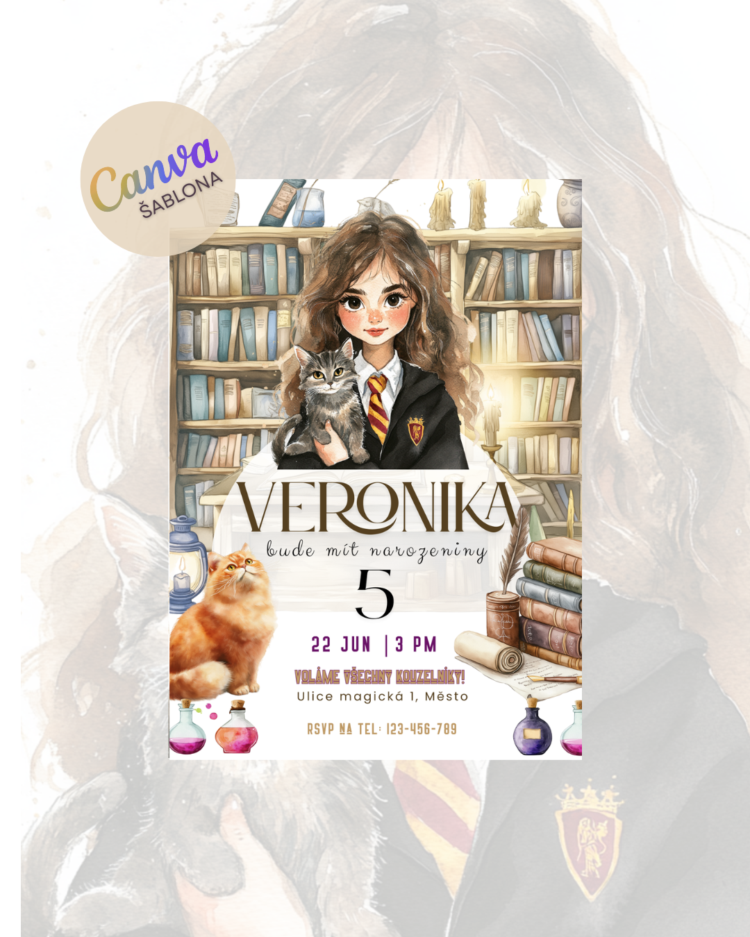 Digitální pozvánka – Hermiona z Harryho Pottera 🪄