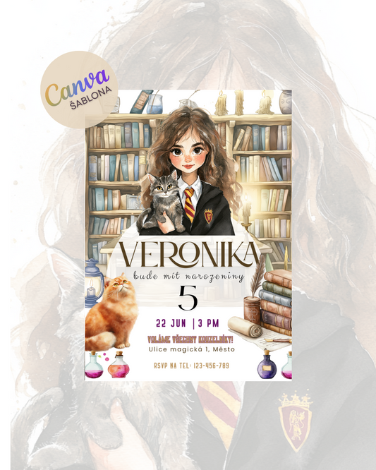 Digitální pozvánka – Hermiona z Harryho Pottera 🪄