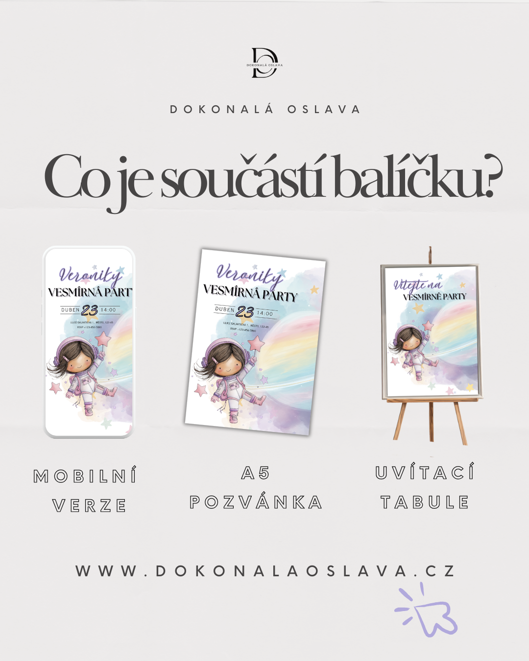 Digitální šablona narozeninové pozvánky - inspirována Vesmírem č. 1