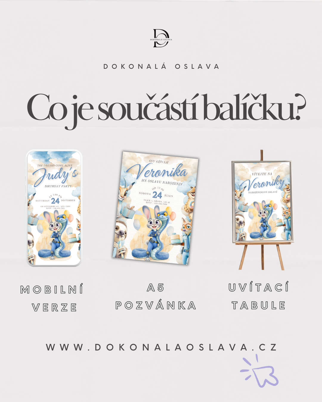 Digitální šablona narozeninové pozvánky - inspirována Zootropolisem