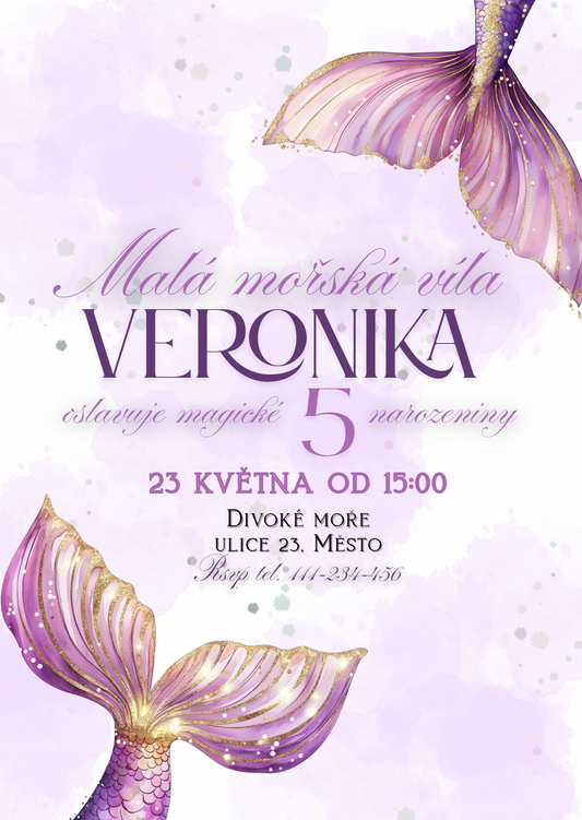 Digitální pozvánka – Inspirovaná Malou mořskou vílou - Mermaid ocas