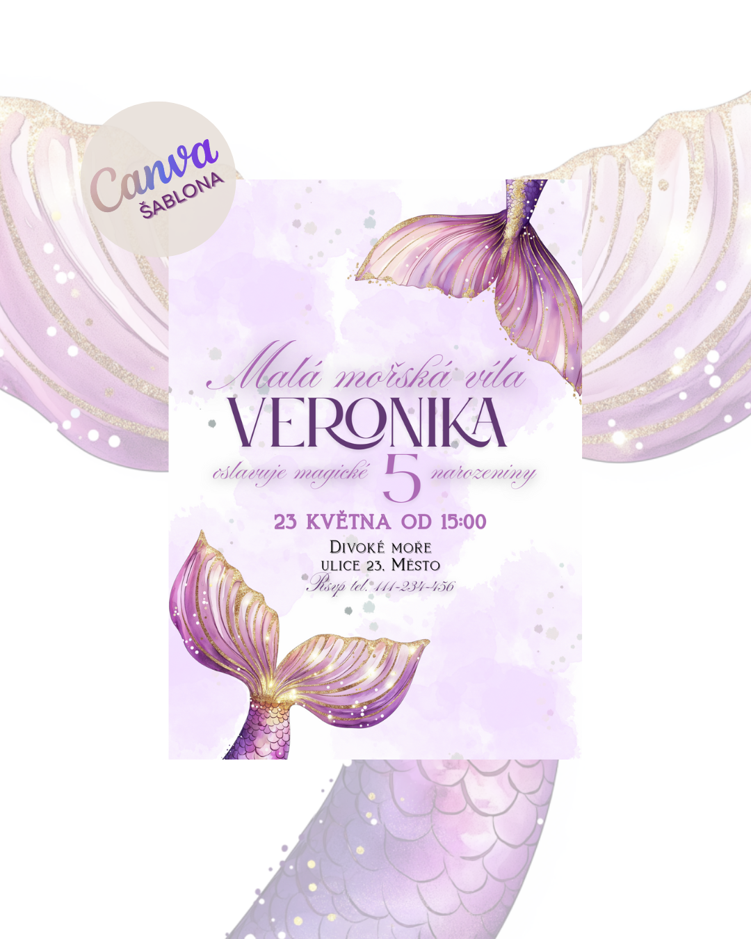 Digitální pozvánka – Inspirovaná Malou mořskou vílou - Mermaid ocas