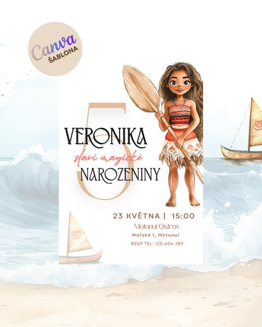 Digitální pozvánka – Vaiana (Moana) a kouzlo oceánu 🌊🌺 + uvítací tabule ZDARMA