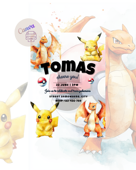 Digitální nebo tištěná pozvánka – Inspirovaná Pokémon