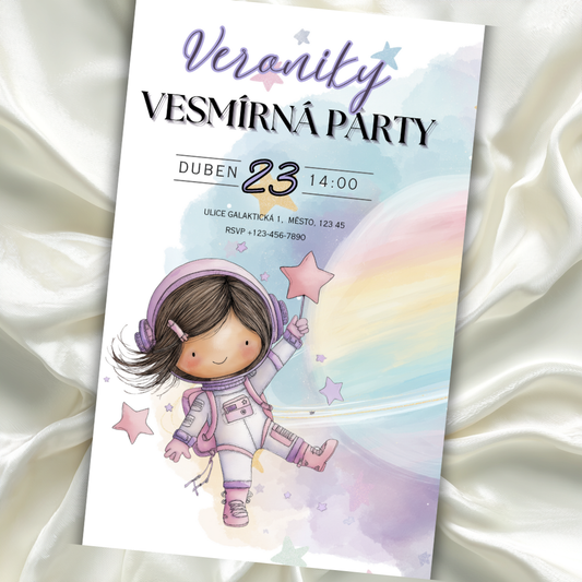 Digitální šablona narozeninové pozvánky - inspirována Vesmírem č. 1