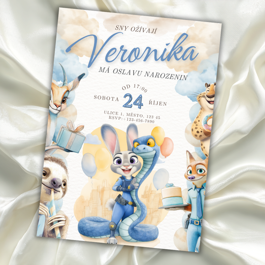 Digitální šablona narozeninové pozvánky - inspirována Zootropolisem