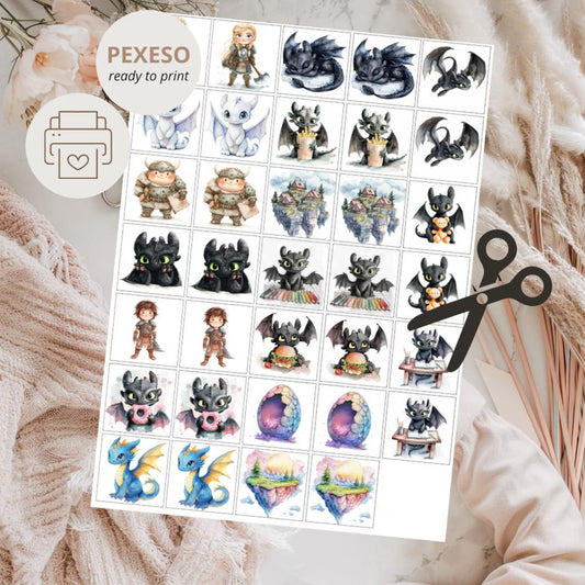 Digitální PEXESO připravené k tisku v tématu Jak vycvičit draka