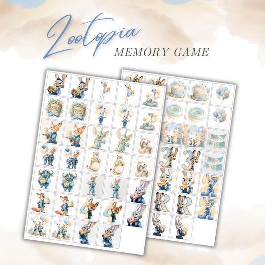 Digitální PEXESO připravené k tisku v tématu Zootropolis