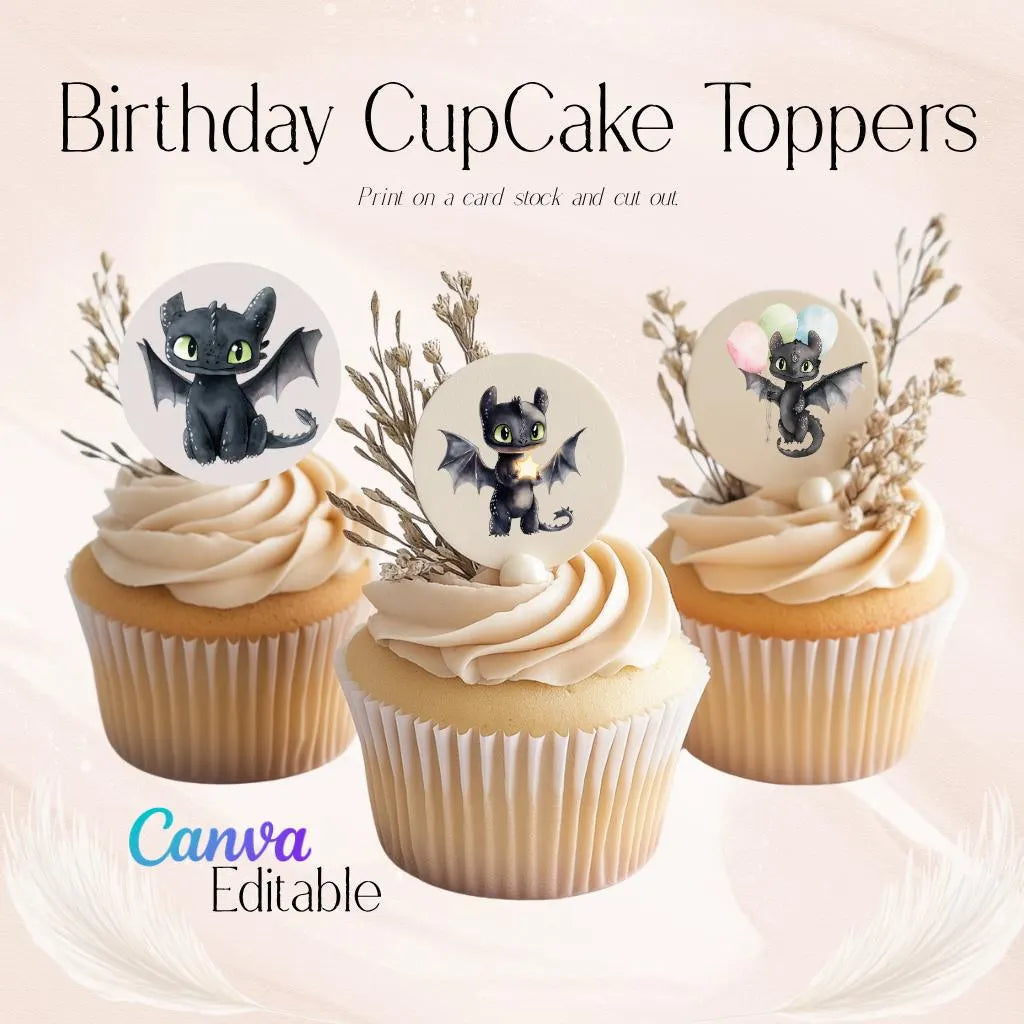 Digitální produkt - Dekorace na cupcakes v tématice černého draka