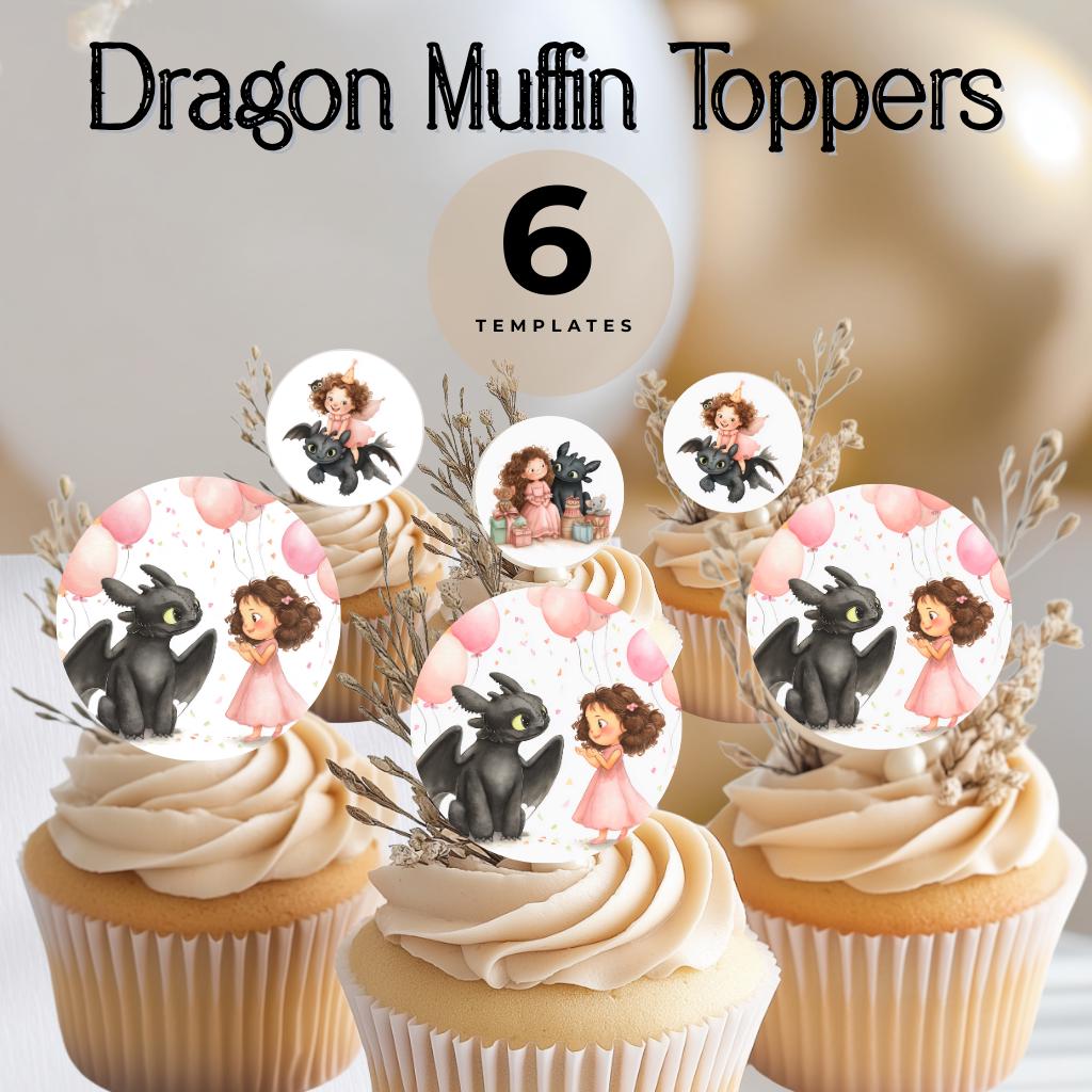 Digitální produkt - Dekorace na cupcakes v tématice Holčička s černým drakem