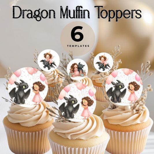 Digitální produkt - Dekorace na cupcakes v tématice Holčička s černým drakem