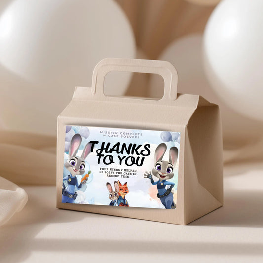 Digitální produkt - Zootopia krabička na dárečky, editovatelný Canva design